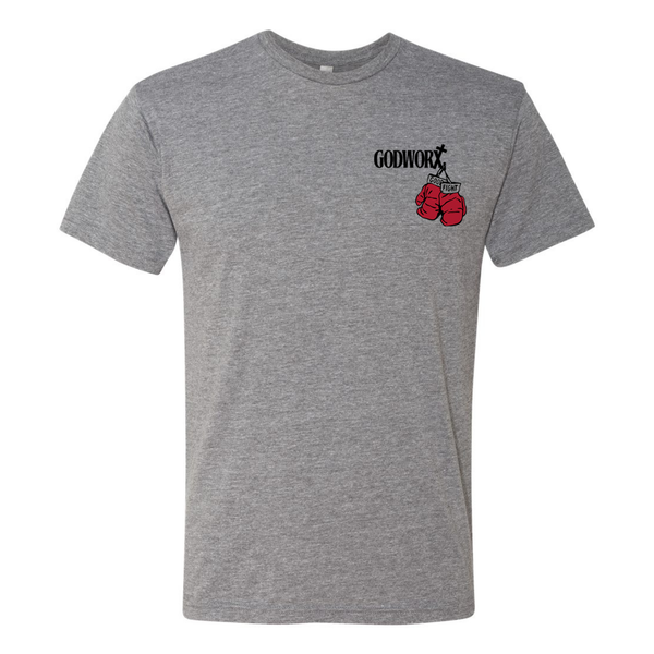 Heather Gray Good Fight Athletic T-Shirt front with GODWORX left chest logo