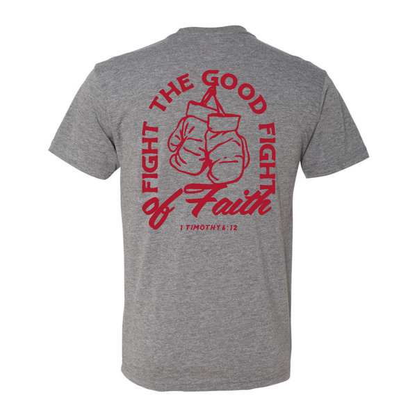 Heather Gray Good Fight Athletic T-Shirt back graphic design