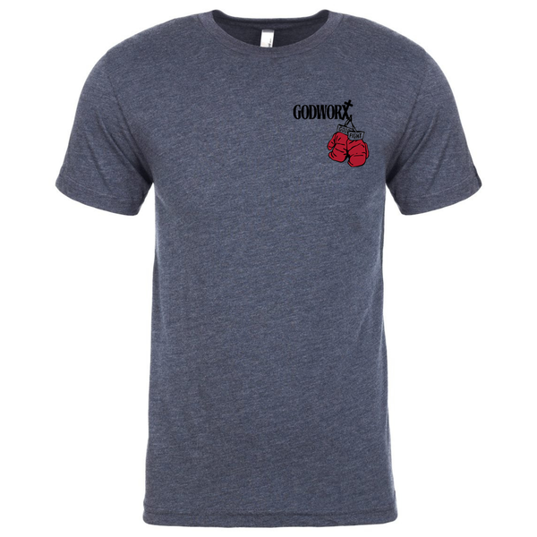 Heather Navy Good Fight Athletic T-Shirt front with GODWORX left chest logo