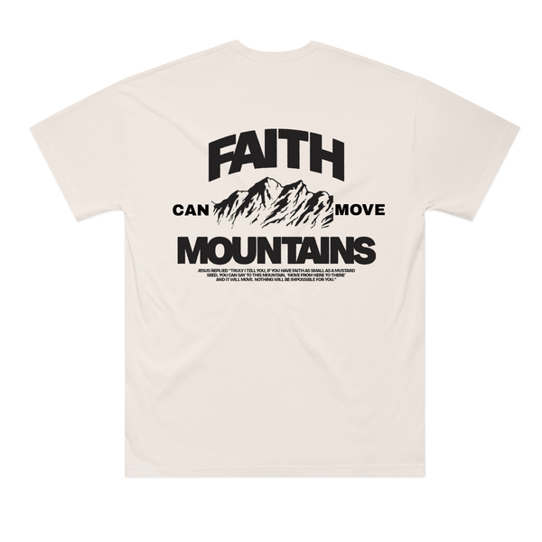 Bone Move Mountains Oversized T-Shirt back view with Faith Can Move Mountains graphic