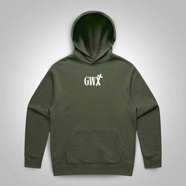 Green hoodie with 'GWX' logo on a gray background