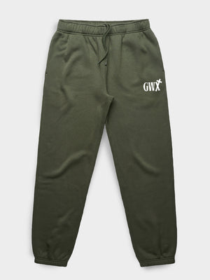 christian sweatpants with a godworx logo on a white background