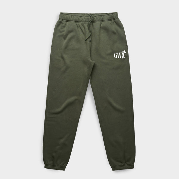 christian sweatpants with a godworx logo on a white background